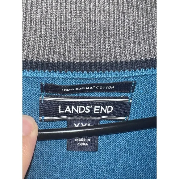 Men's Lands' End XXL Quarter Zip Blue Pullover Sweater-Pre Owned - Picture 4 of 6
